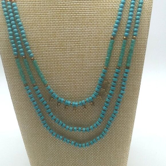 3 Strand Beaded Necklace Silver-tone Round Spacers & Spikes on 2 Leather Cords - Picture 15 of 16
